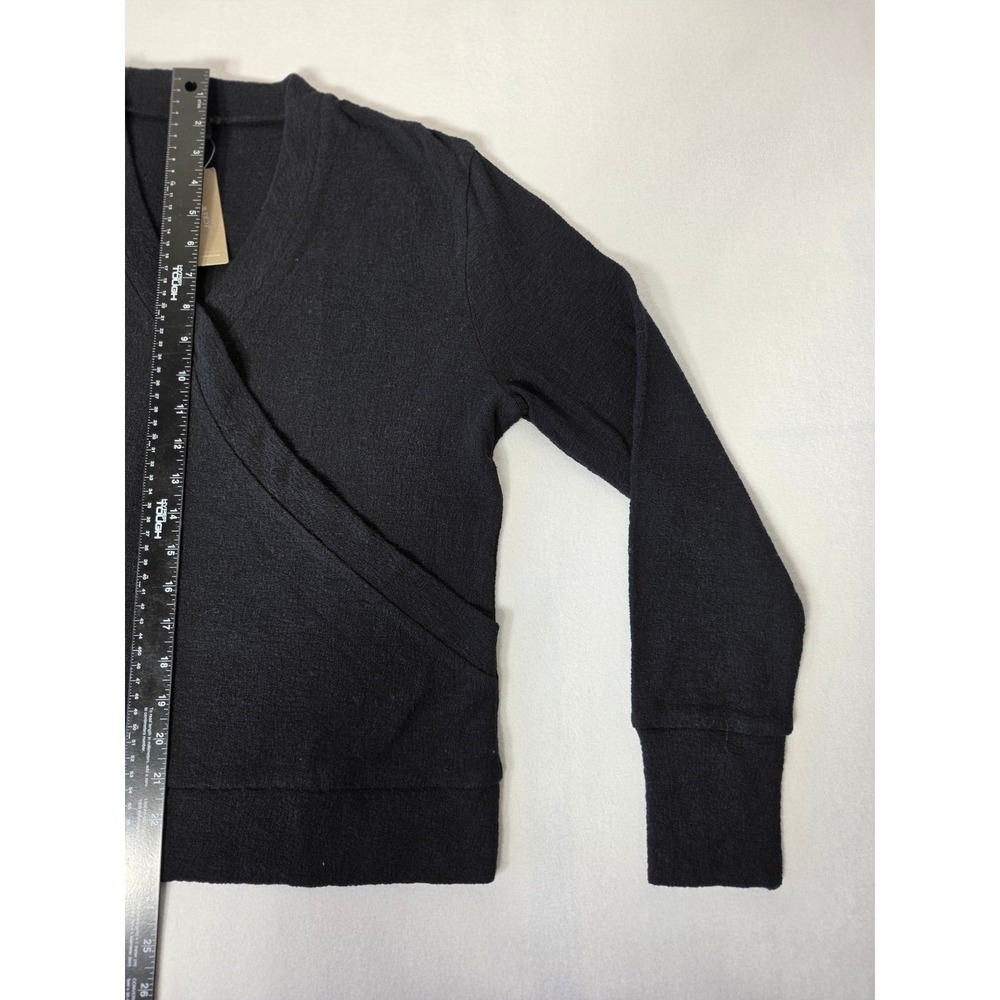 J.Crew Wrap Top Womens Small Black Long Sleeve V-Neck Textured K5077